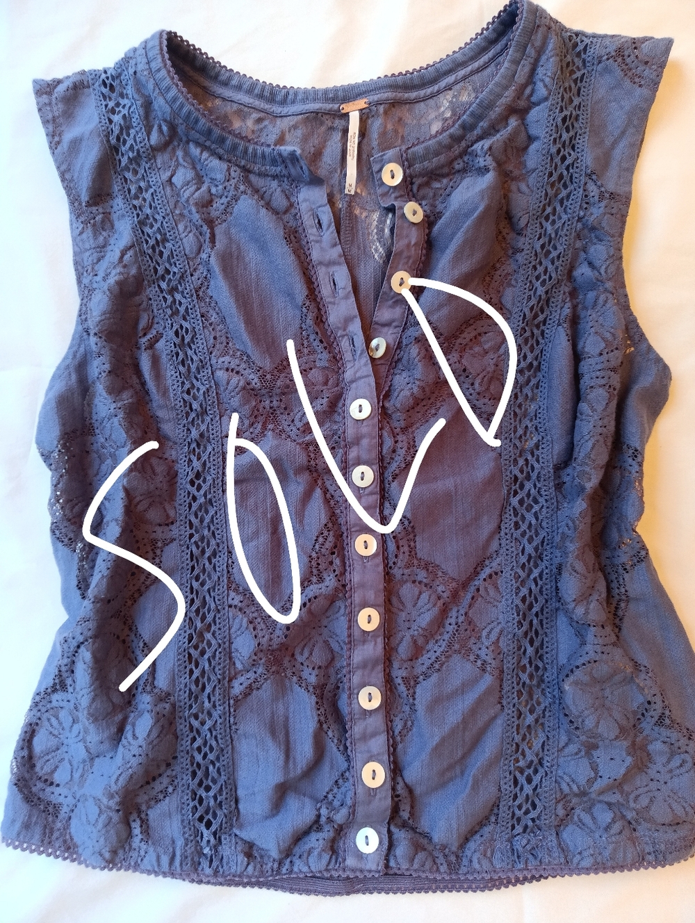 Free People Lace Button Front Top Dusty Lavender Sheer Boho Romantic Size M